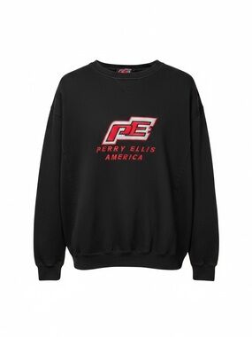 Perry Ellis Black Crewneck Sweatshirt with Red Logo